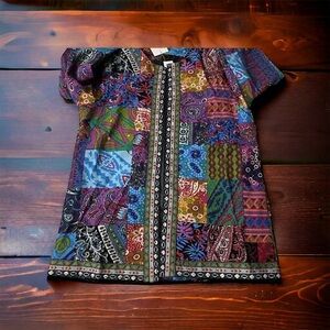 E Retro Womens Vibrant Mixed Design Faux Patchwork  Open Jacket Size XL Boho NWT